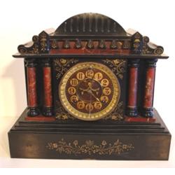 EBONIZED & MARBLE COLUMN MANTEL CLOCK