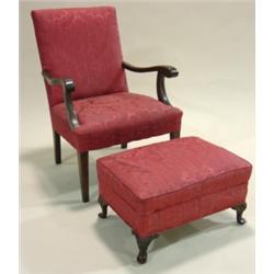 MARTHA WASHINGTON STYLE ARM CHAIR & FOOTSTOOL
