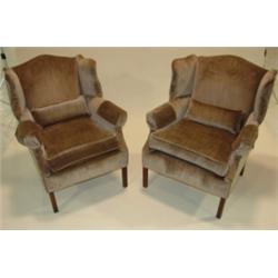 PR. OF MATCHING UPHOLSTERED WING CHAIRS