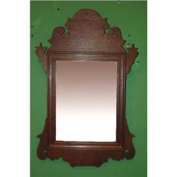 SMALL CHIPPENDALE WALNUT LOOKING GLASS