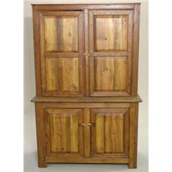 2 PC. PRIMITIVE PINE STEP-BACK CUPBOARD