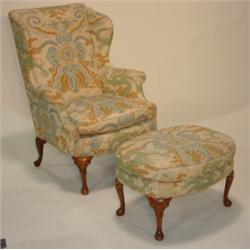 KINDEL QUEEN ANNE STYLE WINGCHAIR & OTTOMAN
