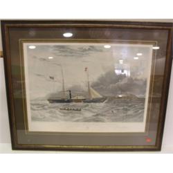 HUNT, C. COLOR LITHOGRAPH OF "GEYSER" STEAM FRIGATE