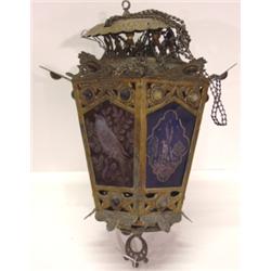 ORNATE BRASS HANGING HALL LAMP