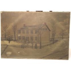 OIL ON CANVAS PAINTING OF FARMHOUSE