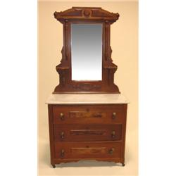 VICTORIAN MARBLE TOP CHEST W/MIRROR BACK