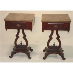 PR. OF MAHOGANY MARBLE TOP NIGHTSTANDS