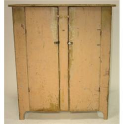 PRIMITIVE SALMON PAINTED JELLY CUPBOARD