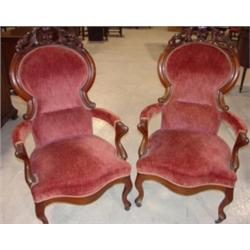 PR. OF WALNUT VICTORIAN ARM CHAIRS