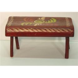 PRIMITIVE RED PAINTED FOOTSTOOL