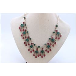 Sterling Silver .925 Emerald and Ruby 60.40 gram  Necklace ctw