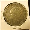 Image 2 : 1930 Netherlands Silver 2 1/2 Gulden silver-dollar size Coin, VF.