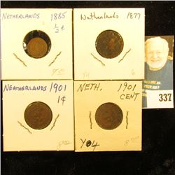 Netherlands: 1885 Half Cent, VF; 1877 & (2) 1901 One Cent Coins F-VF.