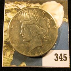 1922 S U.S. Peace Silver Dollar, Fine.