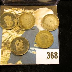 (5) Great Britain Silver Three Pence Coins dating back to 1834. Approximately .1681 ozs. Pure Silver