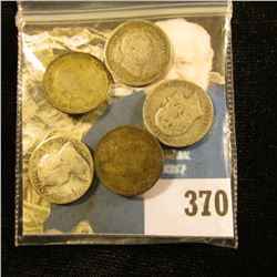 (5) Great Britain Silver Three Pence Coins dating back to 1834. Approximately .1681 ozs. Pure Silver