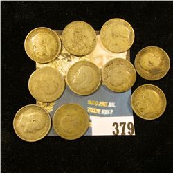(10) Great Britain Silver Three Pence Coins dating back to 1902. Approximately .3362 ozs. Pure Silve