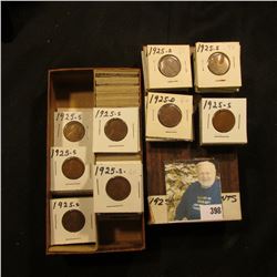 3 1/4" x 6 1/4" Stock Box double row box full of 1 1/2" carded Lincoln Cents dating 1925D-1926D, man