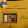 Image 2 : 2001 Oklahoma Waterfowl Hunting $4.00 Stamp depicting a Canada Goose, Mint, unsigned, in vinyl page 