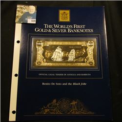 Large souvenir page containing "The World's First Gold & Silver Banknotes" "Official Legal Tender of