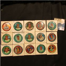 (15) various Round baseball player tins, includes: Jim Hickman, Ron Santo, Dave Johnson, Bill White,
