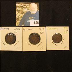 1874A, C, & D mintmarked Germany Two Pfennig Coins, VG-Fine.