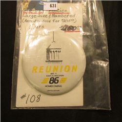 3 3/8" 1986 Special Edition # 108 "Reunion Oct. 11 Iowa Vs. Wisconsin 86 Homecoming Limited Edition"