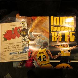 "Iowa Hawkeyes 84-85" Schedule Poster; 1958 Official Program "Pasadena Tournament of Roses 69th Anni
