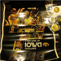 (3) Different Iowa Hawkeye Posters; & (5) Different 1950-80 era Hawkeyes Pinbacks.