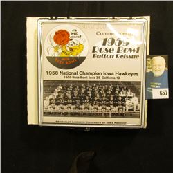 "Commemorative 1959 Rose Bowl Button Reissue 50th Anniversary Edition" Pinback, no. 130 of 500. Doc'