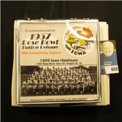 "Commemorative 1957 Rose Bowl Button Reissue 50th Anniversary Edition", No. 129 of 500. Pinback. Doc