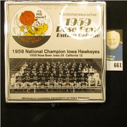 "Commemorative 1959 Rose Bowl Button Reissue 50th Anniversary Edition" Pinback, no. 129 of 500. Doc'