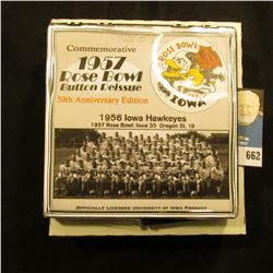 "Commemorative 1957 Rose Bowl Button Reissue 50th Anniversary Edition", No. 128 of 500. Pinback. Doc