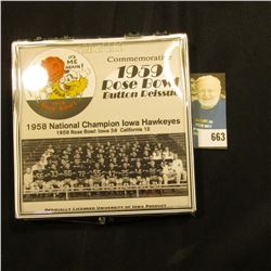 "Commemorative 1959 Rose Bowl Button Reissue 50th Anniversary Edition" Pinback, no. 128 of 500. Doc'