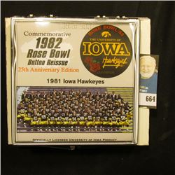 "Commemorative 1982 Rose Bowl Button Reissue 25th Anniversary Edition" Pinback, no. 128 of 500. Doc'
