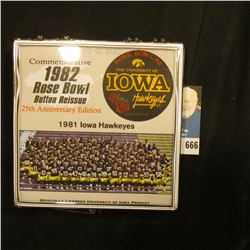 "Commemorative 1982 Rose Bowl Button Reissue 25th Anniversary Edition" Pinback, no. 126 of 500. Doc'