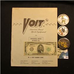 1960 "Voit America's Finest Sports Equipment" catalog; Series 1934B $5 F.R.N. VF; & (3) different 19