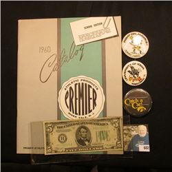 1960 "Premier Athletic Products River Vale, N.J." catalog; Series 1934B $5 F.R.N. VF; & (3) differen