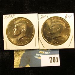 2002 P & 2005 P Gem BU Kennedy Half Dollars.