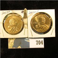2013 D & 2014 P Sacagawea "Native American" Dollar Coins, Gem BU.