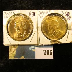 2009 D "James K. Polk" & 2010 D "Millard Fillmore" U.S. Presidential "Golden" Dollars, Gem BU.