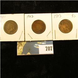 1901, 02, & 03 Indian Head Cents. G-VG.