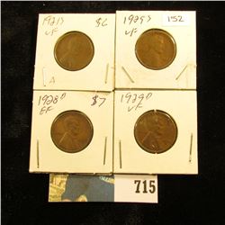 1921 S, 25 S,  28 D, & 29 D  U.S. Lincoln Cents. VF-EF.