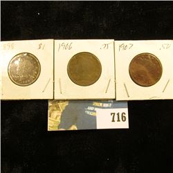 1899, 1906, & 1907 U.S. Liberty Nickels. All dark.