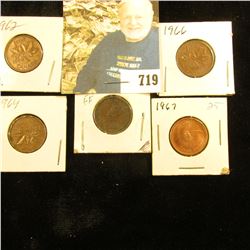 1933, 62, 64, 66, & 67 Canada Cent. Grades up to Uncirculated.
