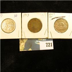 1933, 43, & 47 ML Canada Nickels. Grades up to EF.
