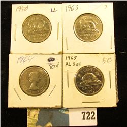 1950, 63, 64, & 65 Canada Nickels. Grades up to BU.