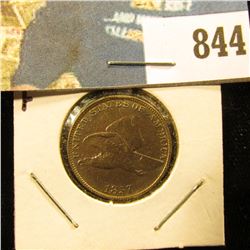 1857 U.S. Flying Eagle Cent, Fine details, heavily cleaned.