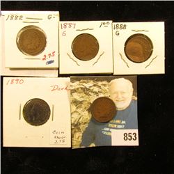 1882, 87, 88, 89, & 90 Indian Head Cents. G-VG.