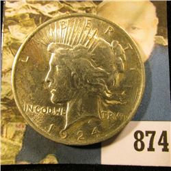 1924 P U.S. Peace Silver Dollar. Almost Uncirculated. 'Doc" called this the Bird Drop variety becaus